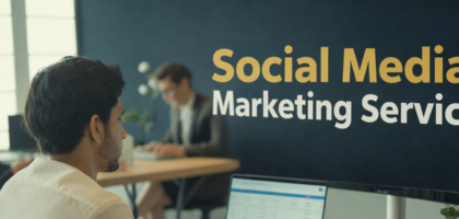 Social media marketing services dashboard showing analytics, ad metrics and growth graphs — MarketingPrime.